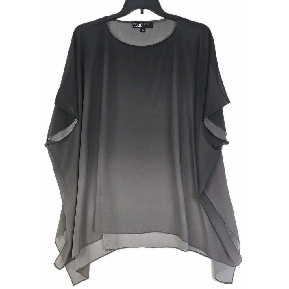 Edge by Jen Rade ~Woman Size S~ Black/Gray Kimono Poncho Boho Cover Sheer.